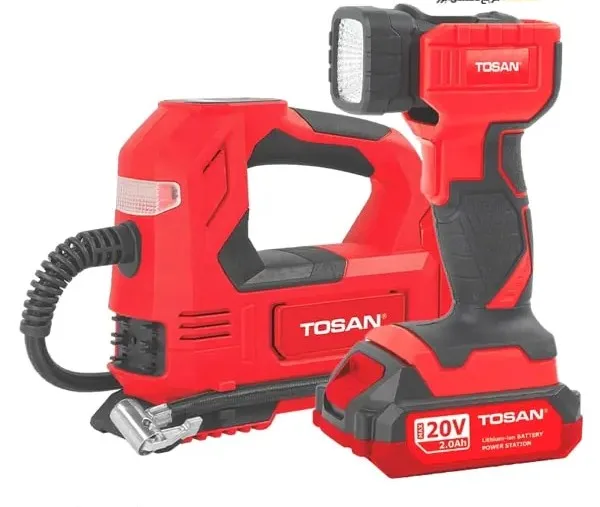 کیت کمپرسور فندکی شارژی و چراغ قوه شارژی 20ولت مدل 9799K کیف برزنتی